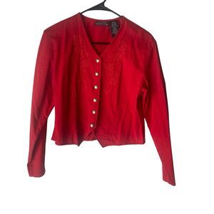 Ozark‎ Mountain Vintage 90s Women's Size Small Red Emboridered Western Button Up